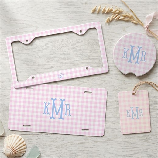 Pink Gingham License Plate Frame Custom Car Decor Personalized Car Accessories Car Coaster Monogrammed Front License Plate Cute New Car Gift - Etsy