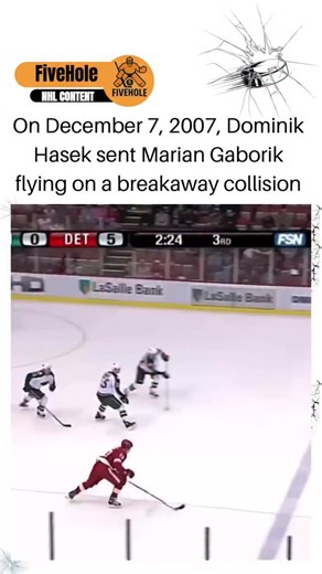 Five Hole | NHL History & Highlights on Instagram: "On December 7, 2007, Dominik Hasek charged out to stop Marian Gaborik’s breakaway — with force. #DominikHasek #MarianGaborik #HockeyHistory #2000sNHL #RedWings #WildVsWings #GoalieHit #BreakawayStop #VintageHockey #ThrowbackNHL #HasekPlaysAggressive #NHLHighlights"