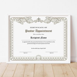 Editable Pastor Appointment Certificate Template, Printable Church Certificates, Elegant Elder Certificate Template Instant Download, Jet041 - Etsy