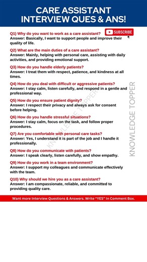 Top 10 Care Assistant Interview Questions and Interview