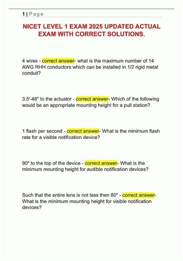 NICET LEVEL 1 EXAM 2025 UPDATED ACTUAL EXAM WITH CORRECT SOLUTIONS1174 video