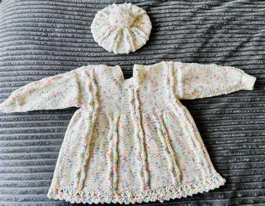 Hand Knitted Baby Dress and Beret - Etsy UK