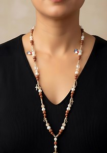 Golden Stone & Pearl Beaded Lanyard With Cross Charms - Etsy