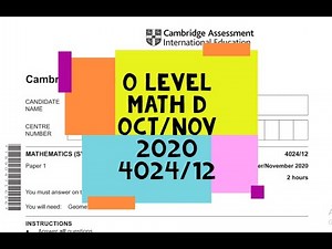 O Level Math D Paper 1 4024/12 Oct/Nov 2020