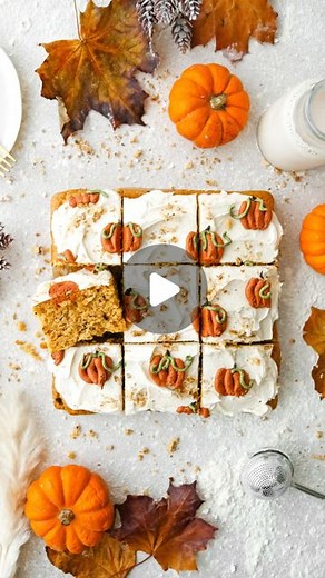 Holly Jade | PUMPKIN SHEET CAKE🎃YAY or NAY?? Who wants a slice?? . Soft & fluffy Vegan Pumpkin Spice Sheet Cake is here - Moist pumpkin cake with a... | Instagram