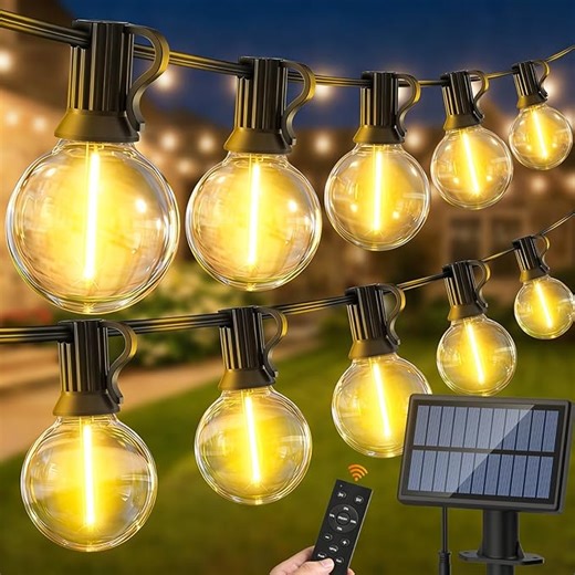 Solar string lights for outdoor use: G40 50ft LED Blub - 15M Solar Gar