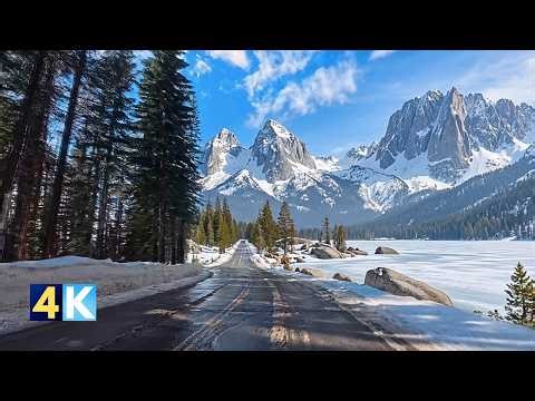 Alpine California Drive 4K | Frozen Lakes & Majestic Snowy Mountains