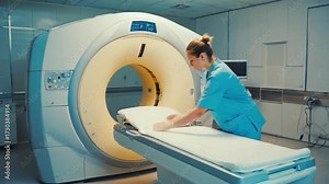 Nurse preparing the MRI machine.