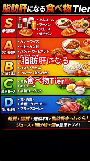 絶対あかん！脂肪肝を作る食べ物Tier表