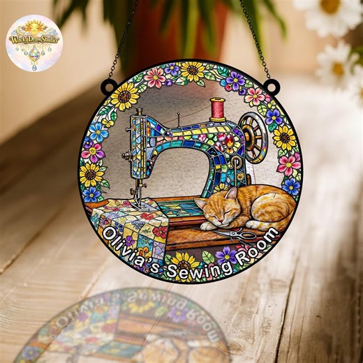 Personalized Sewing Suncatcher, Stained Glass Quilter Gift - Etsy