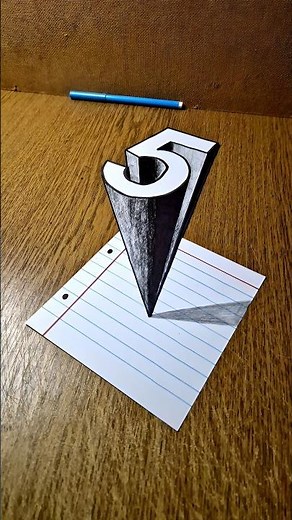 Amazing 3D Number (5) Real Illusion On Paper 😲 #3dart #3ddrawing #drawingtutorial #paperart #easy3d
