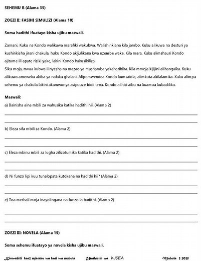 Grade 9 Kiswahili Paper 1 Mid Term 3 2025 Exam