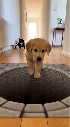 Puppy vs 3D Rug Optical Illusion #CutePets #OpticalIllusion