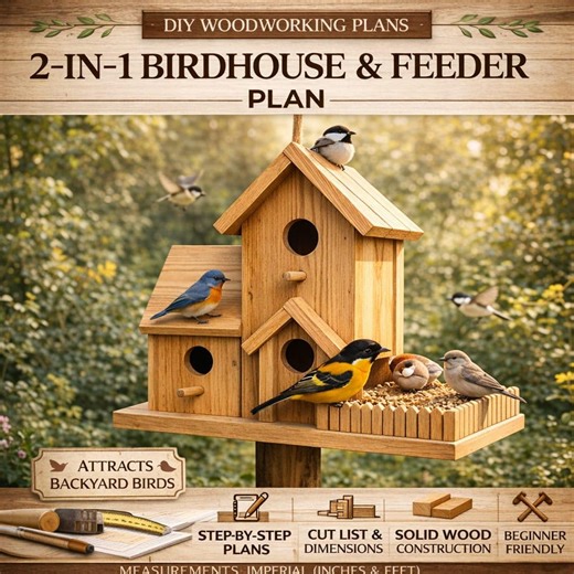 2-in-1 Birdhouse & Feeder Plan | DIY Multi-room Bird Hotel PDF - Etsy