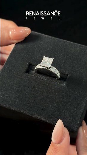 Platinum Princess Cut Channel Set Diamond Engagement Ring with Four-Prong Setting