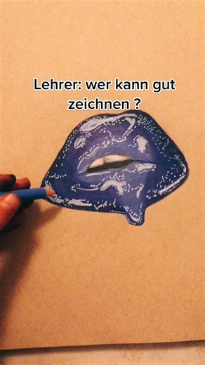 Drawing Glossy Lips with a Blue Pencil