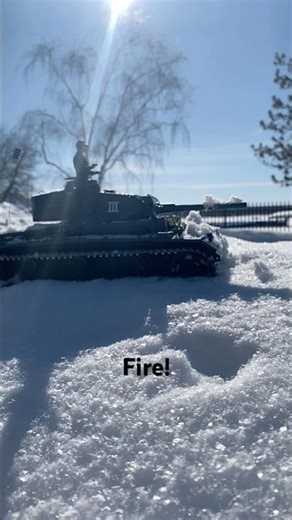 Panzer 3 Fires Snow from Barrel (Slow Motion)