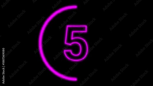 Pink purple neon countdown timer 10 seconds digital circle animation on black background