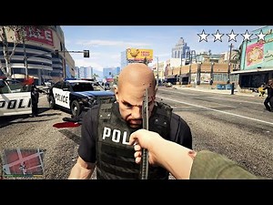 GTA 5 - Michael's FIRST PERSON FIVE STAR COP BATTLE