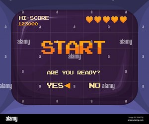 Arcade game screen. Retro gaming machine display, pixel video games 8-bit play interface old computer or vintage console monitor for start gamer players, neat vector illustration of screen retro game Stock Vector Image & Art - Alamy