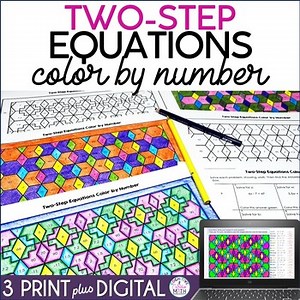 Solving Two-Step Equations Color by Number Activities 7th Grade Math Worksheets