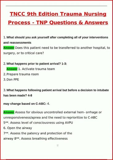 Tncc 9Th Edition Tnp Exam Latest Actual Questions And Verifi video