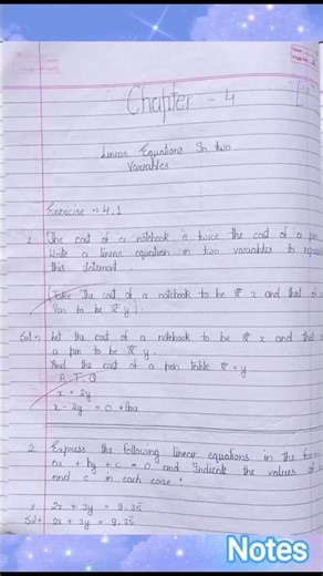 Class 9th Maths Chapter 4 linear equations in two variables full chapter Notes