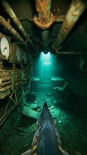Fish POV Inside a Sunken Submarine 🐟 #submarine #underwater #shorts