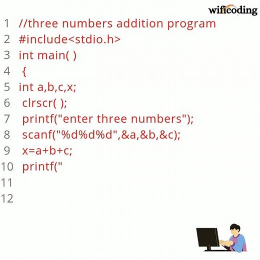find sum of three numbers in c | simple three number addition program in c