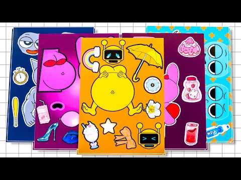 Peel & Play💞Incredibox Sprunki Sticker Book - Pink Bot, Bot Yellow, Garnold Purple, Sky Light Blue