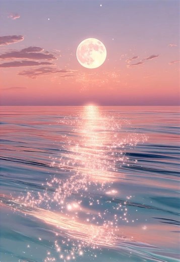 Soft light. Gentle waves. Follow the glow🌊🤍 #pastelocean #iridescentart #fullmoon #coastalaesthetic #sparklesea