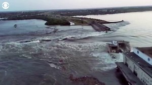 1.8K views · 59 reactions | A major dam in a Russian-controlled area in southern Ukraine was destroyed, prompting mass evacuations and fears of large-scale devastation. Kyiv and Moscow are blaming each other for its destruction. https://cbsn.ws/42r2jzr | CBS News | Facebook