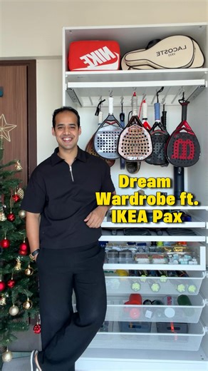 Digvijay Singh | Health coach on Instagram: "I made my dream wardrobe with IKEA Pax It’s so simple to build your own design and execute it. Now my wardrobe looks organised and aesthetic honestly. My favourite part has to be the Padel wardrobe and everything on hangers. You can make the exact wardrobe with my design code or customise it accordingly. My design code is WMHBLY Simply put it on the IKEA website or app search bar, and you can access my design. Once you make it send me a picture ❤️ Che