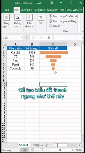 Cách tạo biểu đồ thanh ngang trong Excel
