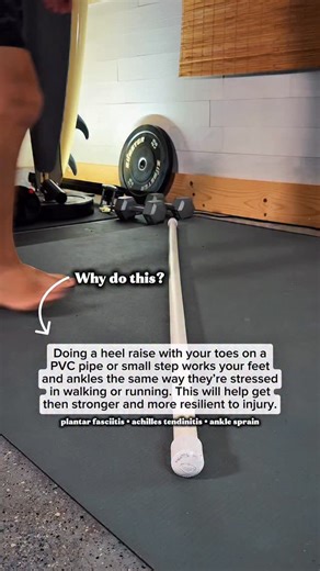 Doing this exercise puts the ankle and toes into greater dorsiflexion, which increases the stretch and load on both the gastrocnemius and soleus as well as the Achilles tendon and plantar fascia. This position mimics the end-range stress these tissues face during walking and running, making the exercise more functional and effective for building strength, improving tissue capacity, and reducing risk of issues like plantar fasciitis or Achilles tendinopathy. | Dr. Jacob