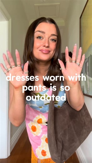 elbee (Lauren Brodie) on Instagram: "Day 6: wearing dresses and pants together is so outdated 👗👖🙄 I’m a firm believer in wearing as much of your wardrobe as possible, and what better way to get more life out of your dresses by wearing them with your fave pants? Do you think this is cute, or should stay in the early 00s? To kick off the new year, I’m spending 31 days breaking fashion rules ⛓️‍💥 helping us step out of our comfort zones along the way Are you going to join the challenge? What ru