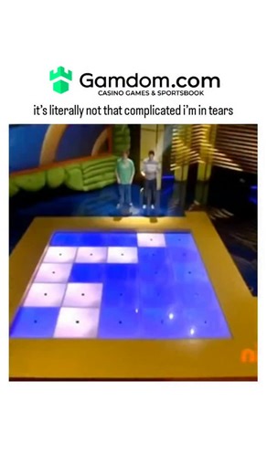 decodee.hubb on Instagram: "This post shares a nostalgic clip from the 1980s Nickelodeon game show Double Dare, where a young contestant fails multiple times to cross a grid of safe (lit) and unsafe (dark) tiles, despite an obvious repeating path that drops him into slime each attempt. The caption "it’s literally not that complicated i’m in tears" captures the poster's amused frustration, resonating with viewers through relatable secondhand embarrassment, leading to 972k views and 5k likes withi