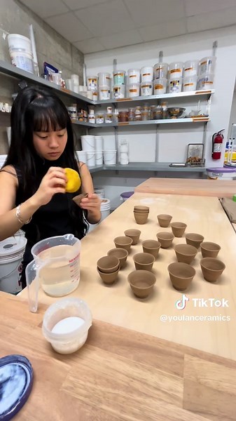 Glaze results for my 100 teacups!! Even though I’m not totally satisfied with the final shape and size for these cups, I’m so happy and proud of myself for even accomplishing this challenge. I definitely cried a few times over it, but it was overall a great experience. #discoverme #wheelthrowing #wheelthrownpottery #wheelthrownceramics #handmadeceramics #potterystudiolife #ceramicstudio #ceramicsoftiktok #teaware #potteryjourney