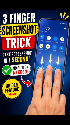 Take Screenshot in 1 Second! 📱 3 Finger Gesture Trick