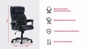 STAPLES Lockland Ergonomic Managers Office Chair, Big & Tall Cushioned, Adjustable Height, Metal Frame, Bonded Leather, for Workspace, Home, or Gaming, Black