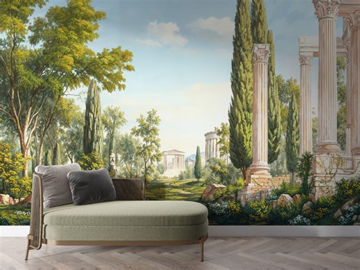 Ancient Roman Landscape Wallpaper, Removable Classical Mural, Vintage Garden Columns, Scenic Wall Art Design - Etsy