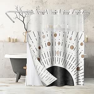 Americanflat 72x75 Hookless Shower Curtain - Water-Resistant Modern Boho Shower Curtain with Sheer Panel, Snap-in Liner, and Grommets - 100% Polyester - Black, Bronze, and White