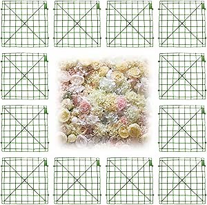 12-Pack Artificial Flower Grid Panels (10×10 Inches) with Plastic Fence Frames and Artificial Flower Plant Vases for Wedding Party Decorating & DIY Decorative Fences Panel for Artificial Flow