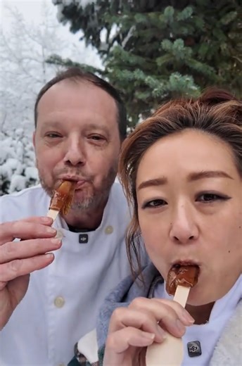 Making real Canadian maple toffee candy before starting our fitness goals