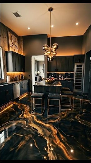 From Concrete to Luxury: Black & Gold Lava Epoxy Kitchen Transformation 🔥