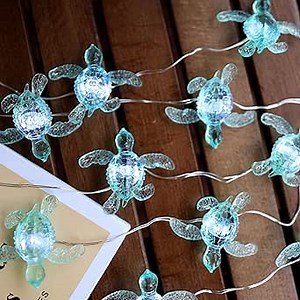 JASHIKA Beach Theme -Cute Green Sea Turtle String Lights- Ocean Fairy Decorative Lights- 10ft 30 LEDs -USB Powered -Multi-Function- Remote Control-Christmas -House Party- Bathroom -Baby Shower Decor