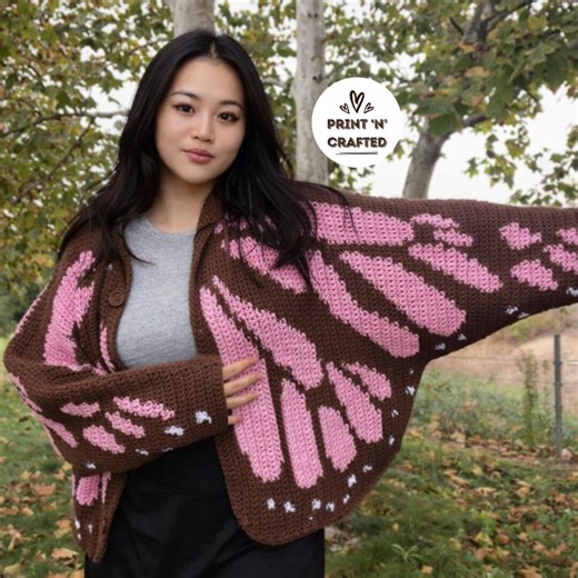 Monarch Butterfly Crochet Pattern | PDF Oversized Winged Sweater | Crochet Cardigan Gift for Crocheted | DYI Nature Fashion Digital Download - Etsy