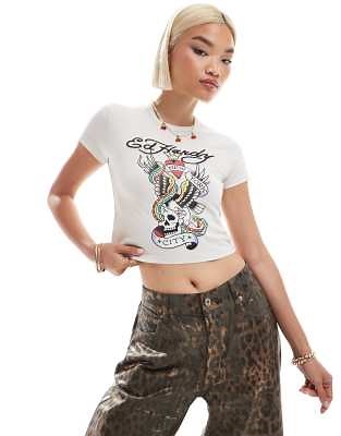 Ed Hardy New York graphic fitted t-shirt in washed grey | ASOS