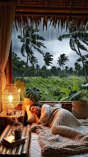 Tropical Rain Storm on Bamboo Bungalow Window
