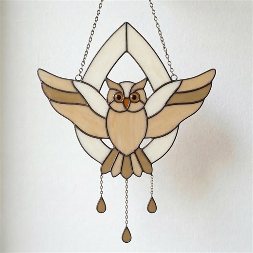 Owl Teardrop Stained Glass Pattern: Modern Suncatcher DIY (PDF/JPEG) - Etsy
